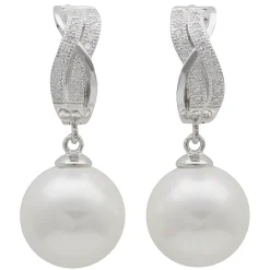 Ohrringe Ohrhänger mit 14 mm Perlen Muschelkernperlen Zirkonia weiß 925 Silber
