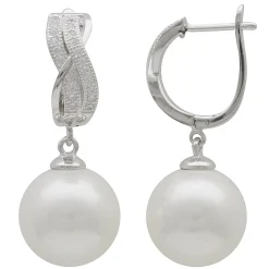 Ohrringe Ohrhänger mit 14 mm Perlen Muschelkernperlen Zirkonia weiß 925 Silber