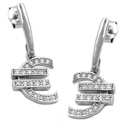 Ohrringe Ohrhänger 28mm Euro Zeichen Eurozeichen mit Zirkonia 925 Silber Damen