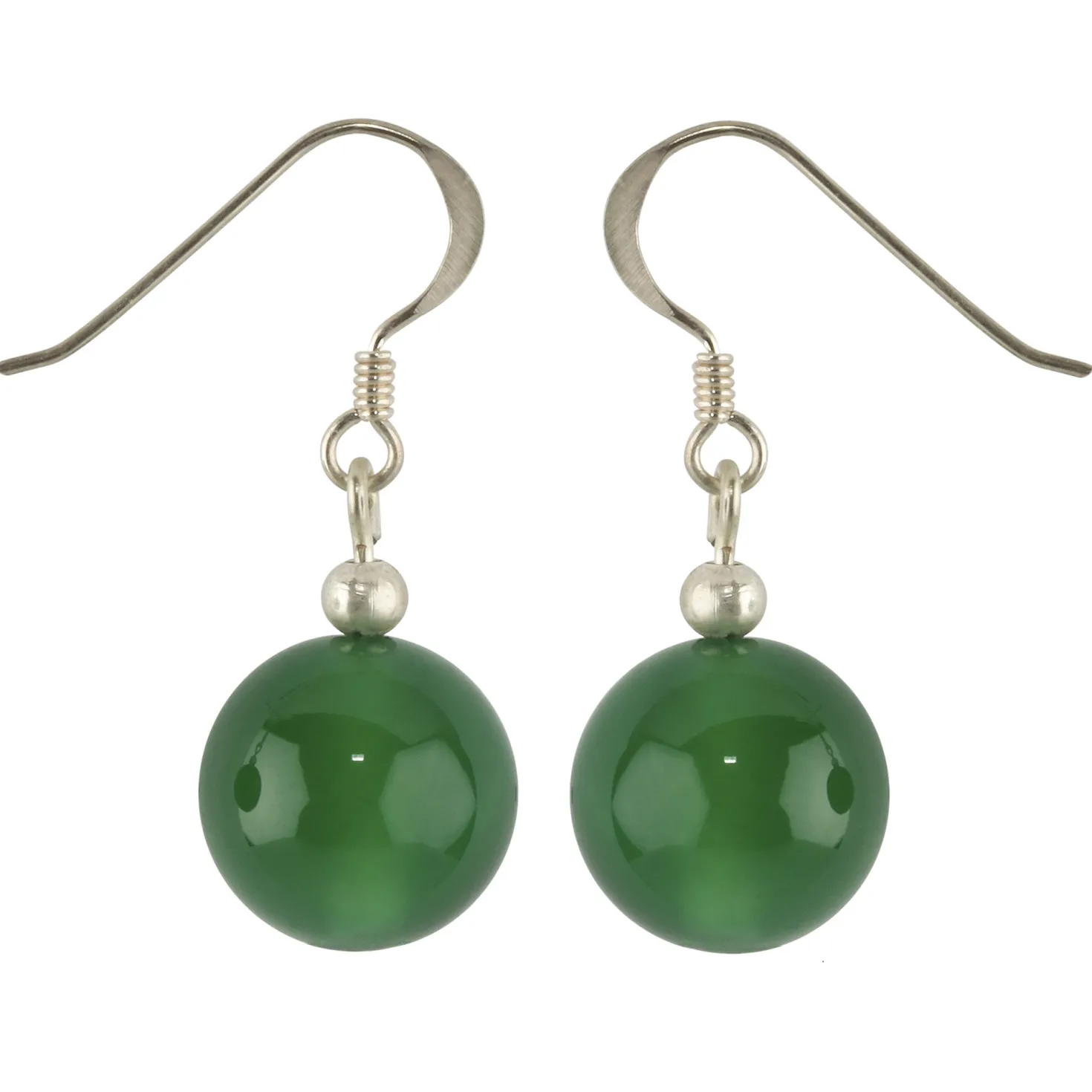 Ohrringe Ohrhänger Ohrschmuck aus grünem Achat Kugel 12mm & 925 Sterling Silber