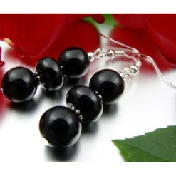 Ohrringe Ohrhänger Ohrschmuck aus Onyx & 925 Silber, schwarz