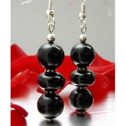 Ohrringe Ohrhänger Ohrschmuck aus Onyx & 925 Silber, schwarz