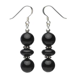 Ohrringe Ohrhänger Ohrschmuck aus Onyx & 925 Silber, schwarz
