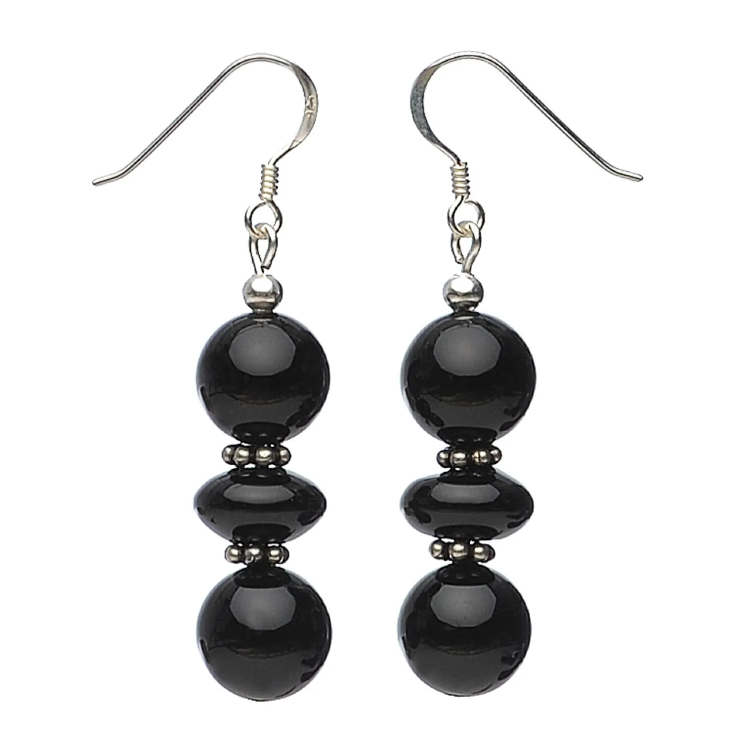 Ohrringe Ohrhänger Ohrschmuck aus Onyx & 925 Silber, schwarz