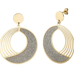 Ohrringe Ohrhänger rund, Edelstahl goldfarbend mit Glitzern Glitzereffekt, 80cm
