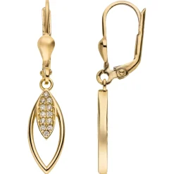 Ohrringe Ohrhänger spitzoval aus 333 Gold Gelbgold mit 24 Zirkonia 31,5x6,8mm