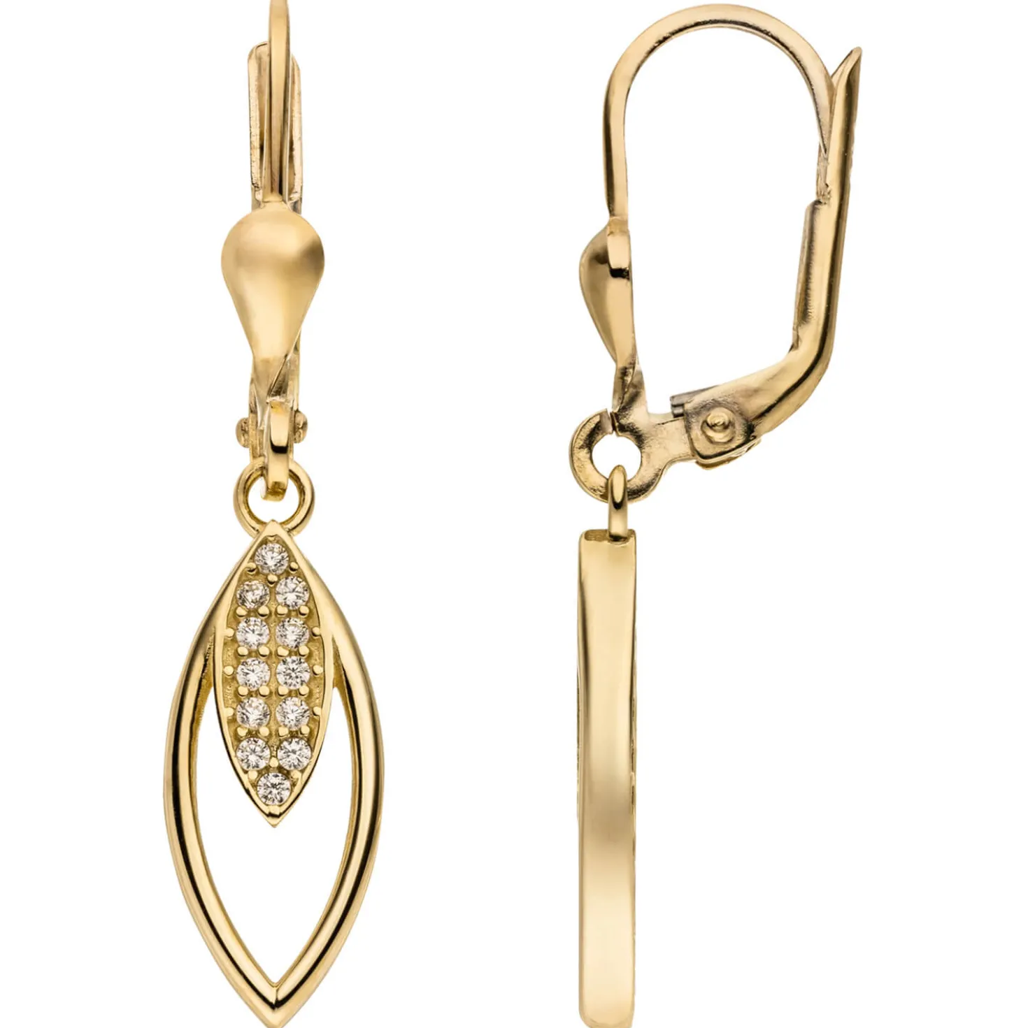 Ohrringe Ohrhänger spitzoval aus 333 Gold Gelbgold mit 24 Zirkonia 31,5x6,8mm