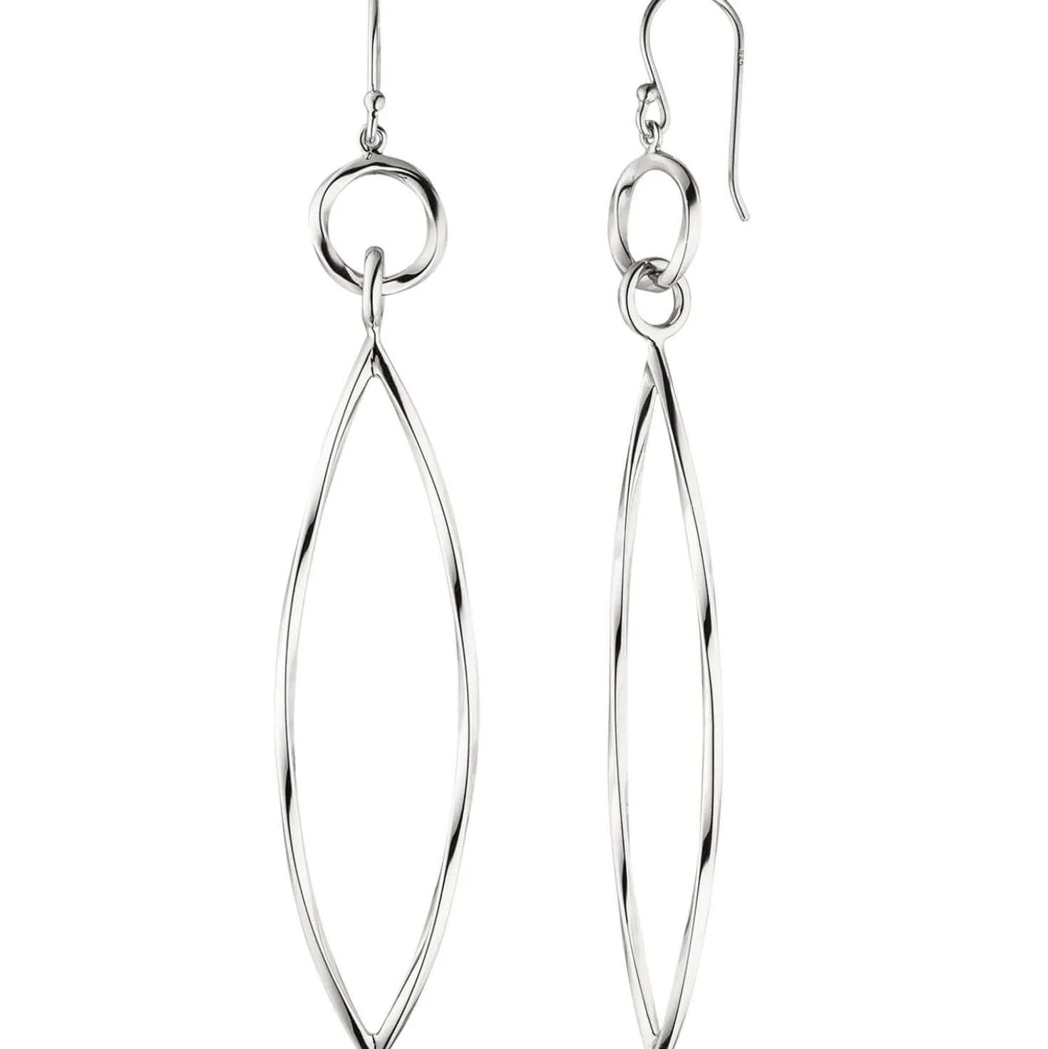 Ohrringe Ohrhänger spitzoval aus 925 rhodiniert Silber Ohrhaken 87x16,7mm Damen