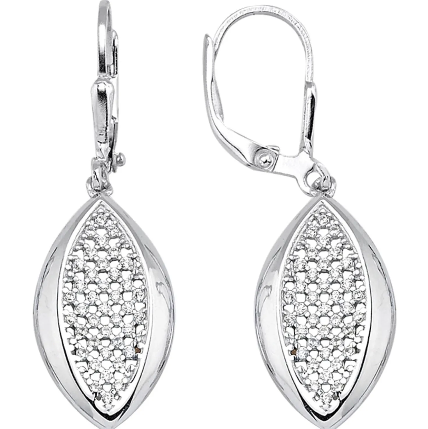 Ohrringe Ohrhänger spitzoval 36,8x11,4mm 925 Silber rhodiniert mit 78 Zirkonia