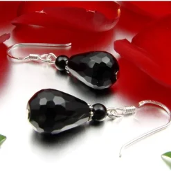 Ohrringe Ohrhänger Tropfen Onyx facettiert, 925 Silber, schwarz Ohrschmuck