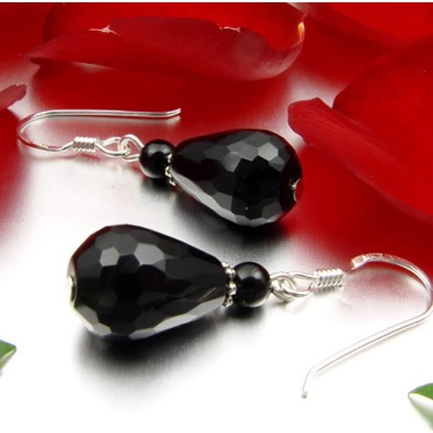 Ohrringe Ohrhänger Tropfen Onyx facettiert, 925 Silber, schwarz Ohrschmuck