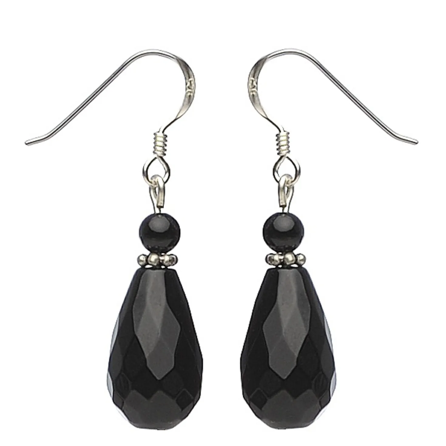 Ohrringe Ohrhänger Tropfen Onyx facettiert, 925 Silber, schwarz Ohrschmuck