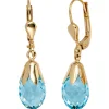 Ohrringe Ohrhänger 7x28,5mm Boutons Blautopas hellblau Tropfen 333 Gelbgold