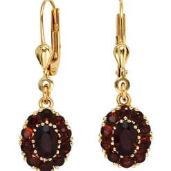 Ohrringe Ohrhänger 9,4x28,7mm Boutons Granat rot dunkelrot 375 Gold Gelbgold