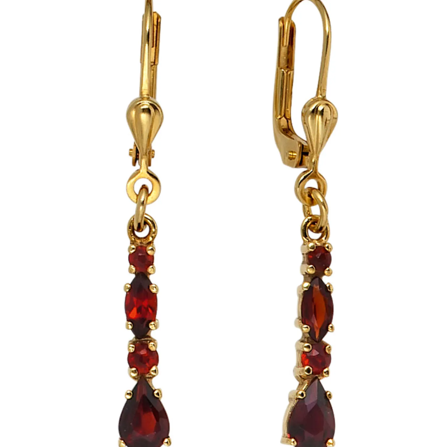 Ohrringe Ohrhänger 4,2x34,9mm Boutons mit Granat dunkelrot 375 Gold Gelbgold