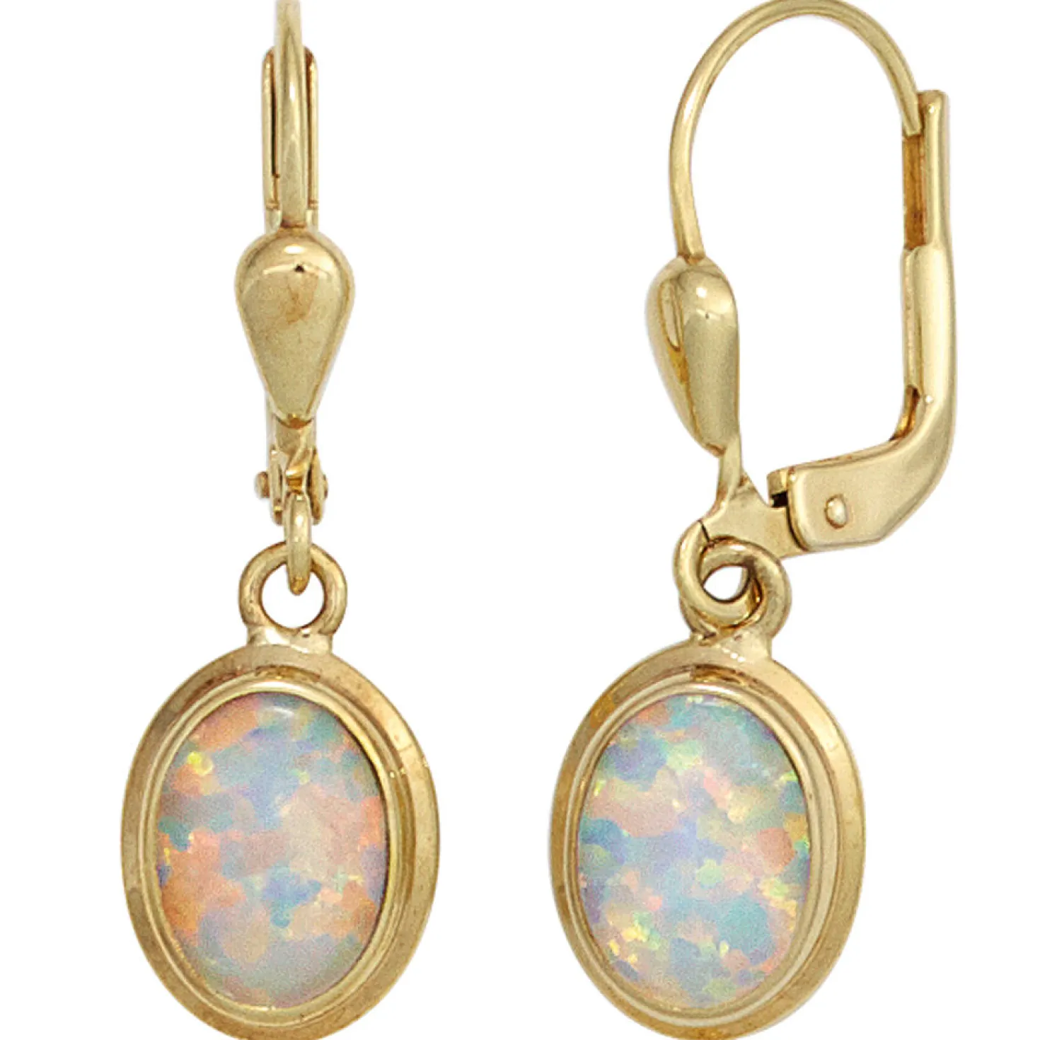 Ohrringe Ohrhänger 7,3x25mm Boutons mit Opal oval 333 Gold Gelbgold Damen