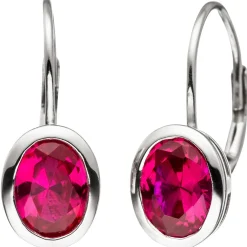 Ohrringe Ohrhänger 7,9x19mm Boutons mit Zirkonia rot geschliffen 925 Silber