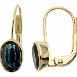 Ohrringe Ohrhänger 5,3x14,5mm Boutons Saphir blau 333 Gold Gelbgold schlicht