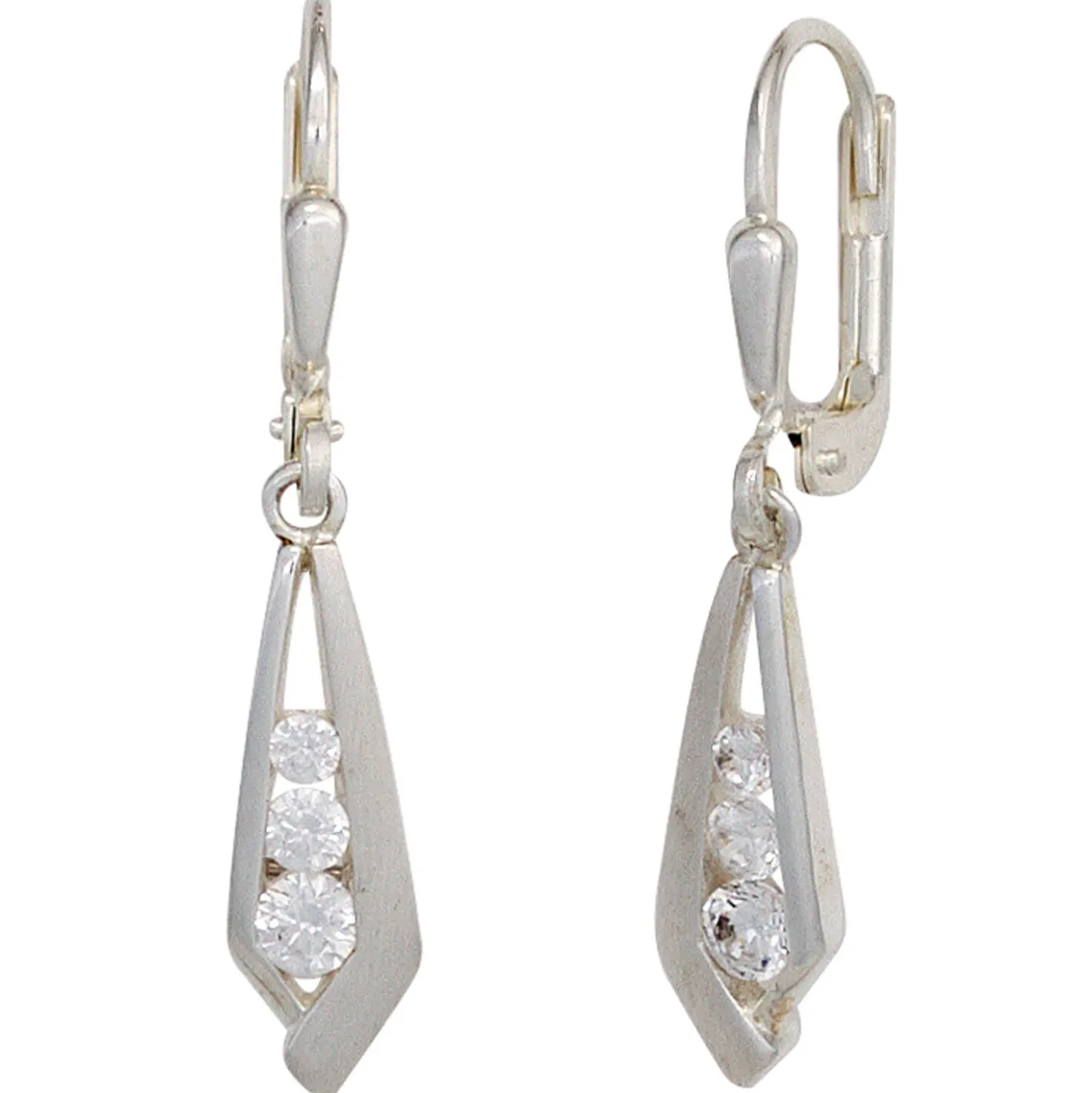 Ohrringe Ohrhänger 5,4x30,6mm Boutons 925 Silber teilmatt 6 Zirkonia weiß Damen
