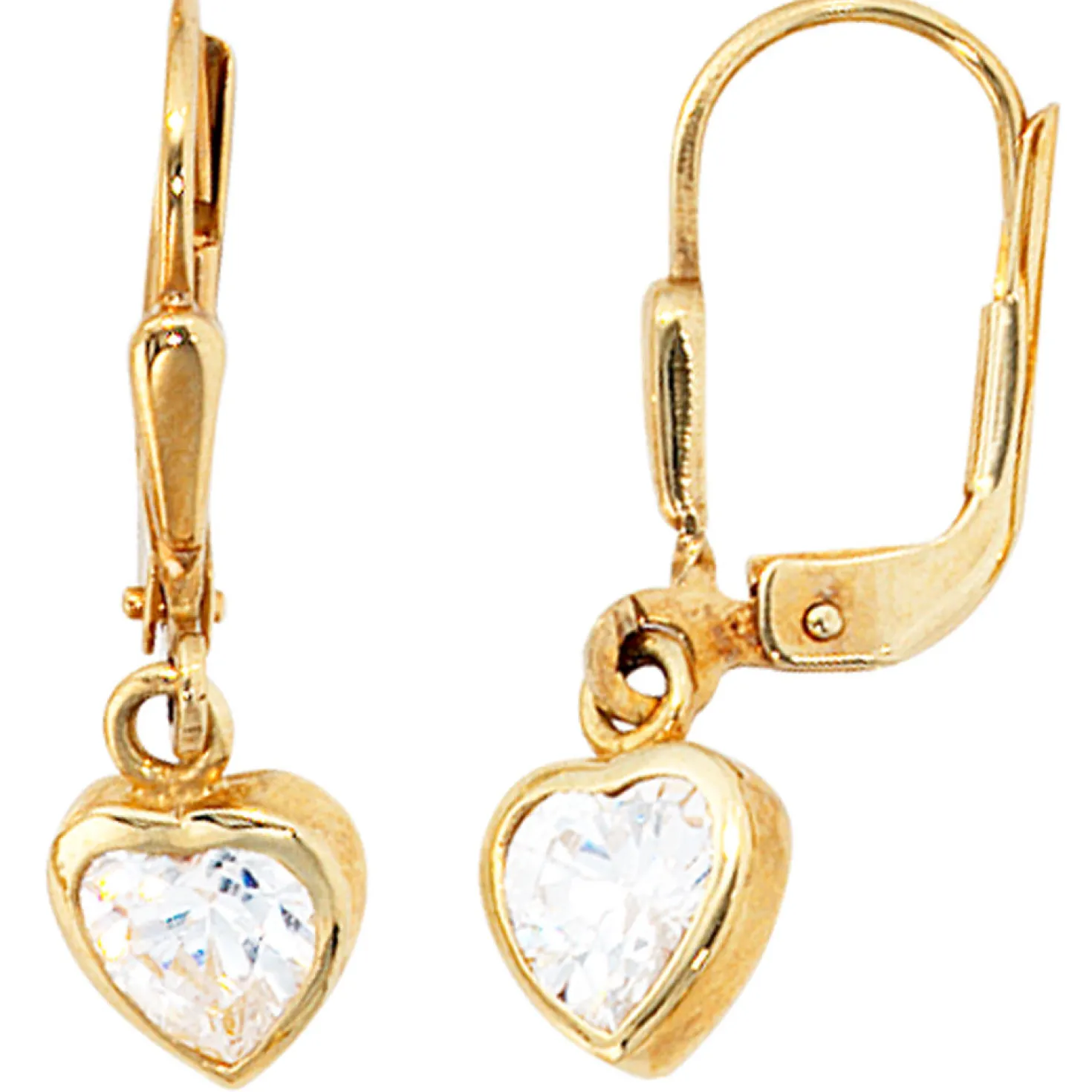 Ohrringe Ohrhänger 6,4x22,4mm Boutons Zirkonia Herz Herzen 333 Gold Gelbgold