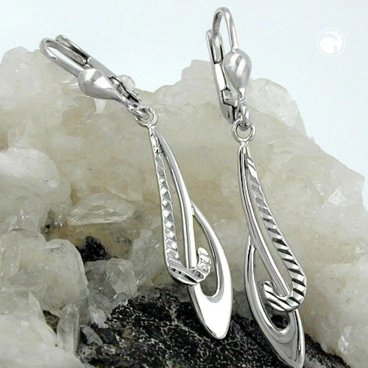 Ohrringe Ohrhänger 42x7mm Brisur gemustert rhodiniert 925 Silber Damen