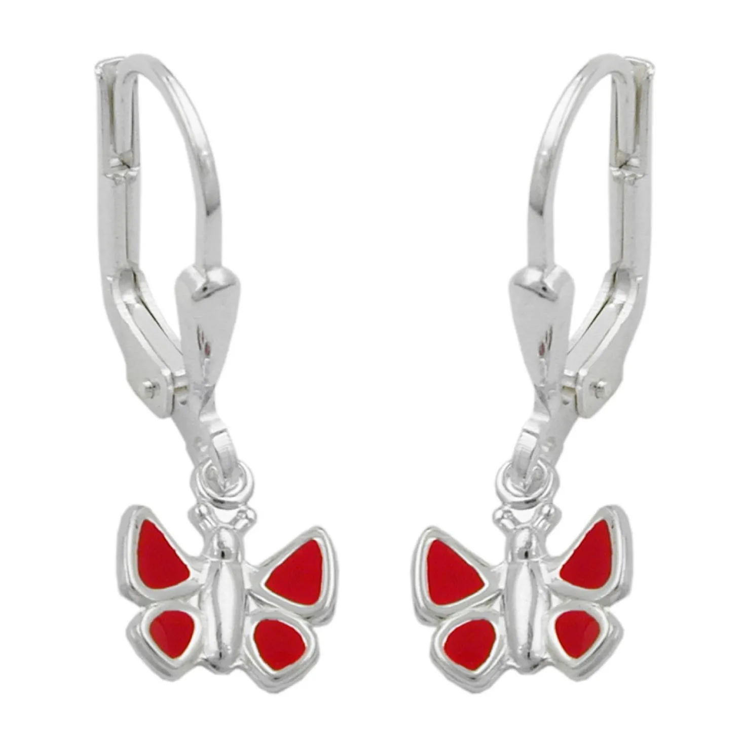 Ohrringe Ohrhänger 22x7mm Brisur Schmetterling rot 925 Silber für Kinder
