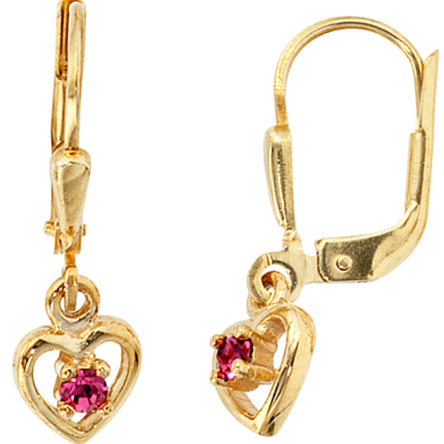 Ohrringe Ohrhänger 6,7x20,9mm Herz Herzen mit Glassteinen 333 Gold Gelbgold