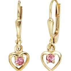 Ohrringe Ohrhänger 6,7x20,9mm Herz Herzen mit Glassteinen 333 Gold Gelbgold