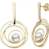 Ohrringe Ohrhänger 23,3x38,6mm Kreise 585 Gold Gelbgold weiße Süßwasser Perlen