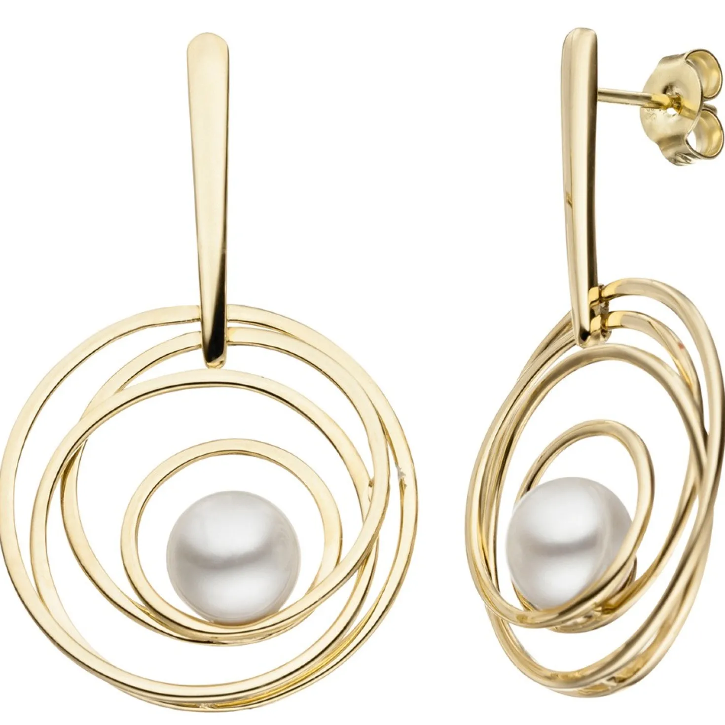 Ohrringe Ohrhänger 23,3x38,6mm Kreise 585 Gold Gelbgold weiße Süßwasser Perlen