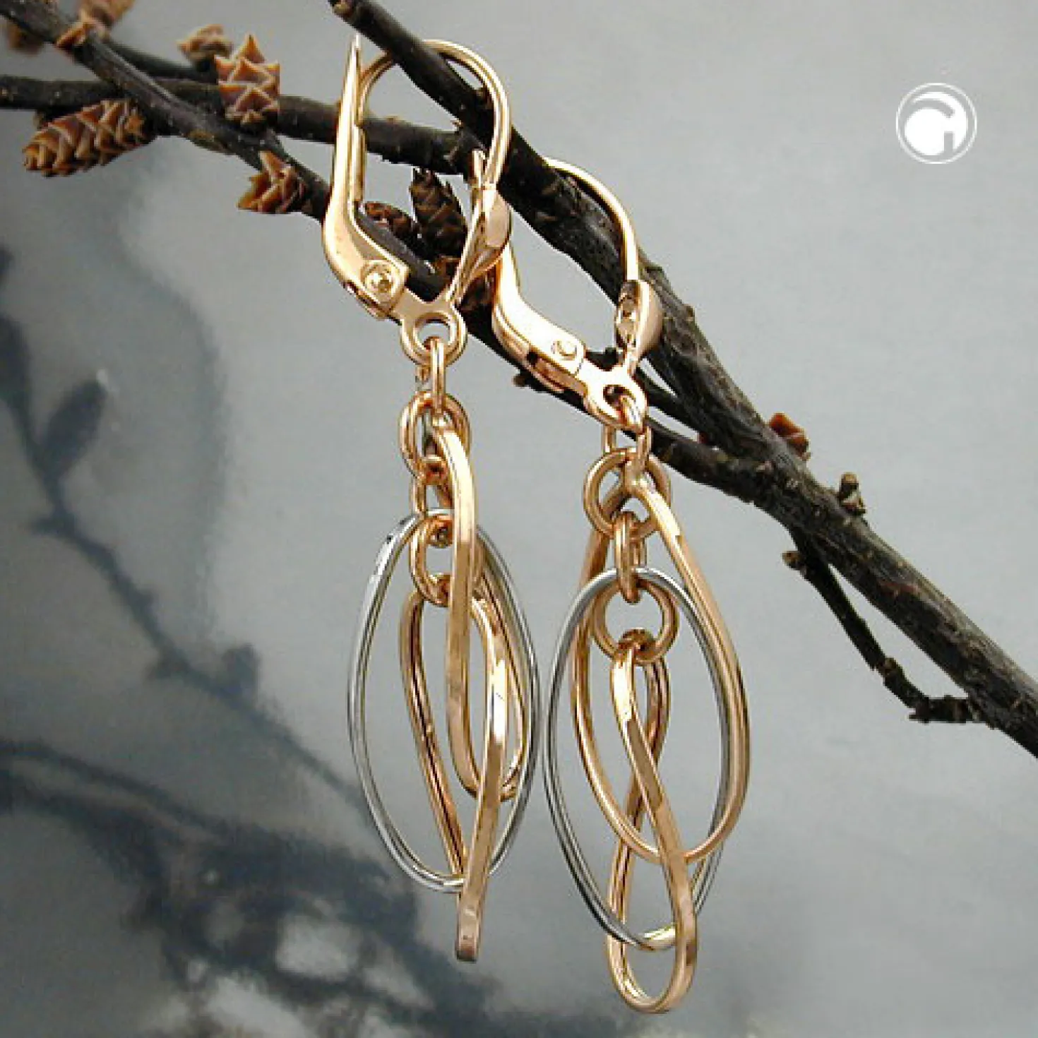 Ohrringe Ohrhänger 43x8mm mit Brisur jeweils 3 Ovale 375 Gold Gelbgold Rotgold