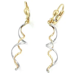 Ohrringe Ohrhänger 45x7mm mit Brisur Spiral bicolor 375 Gold Ohrschmuck Damen
