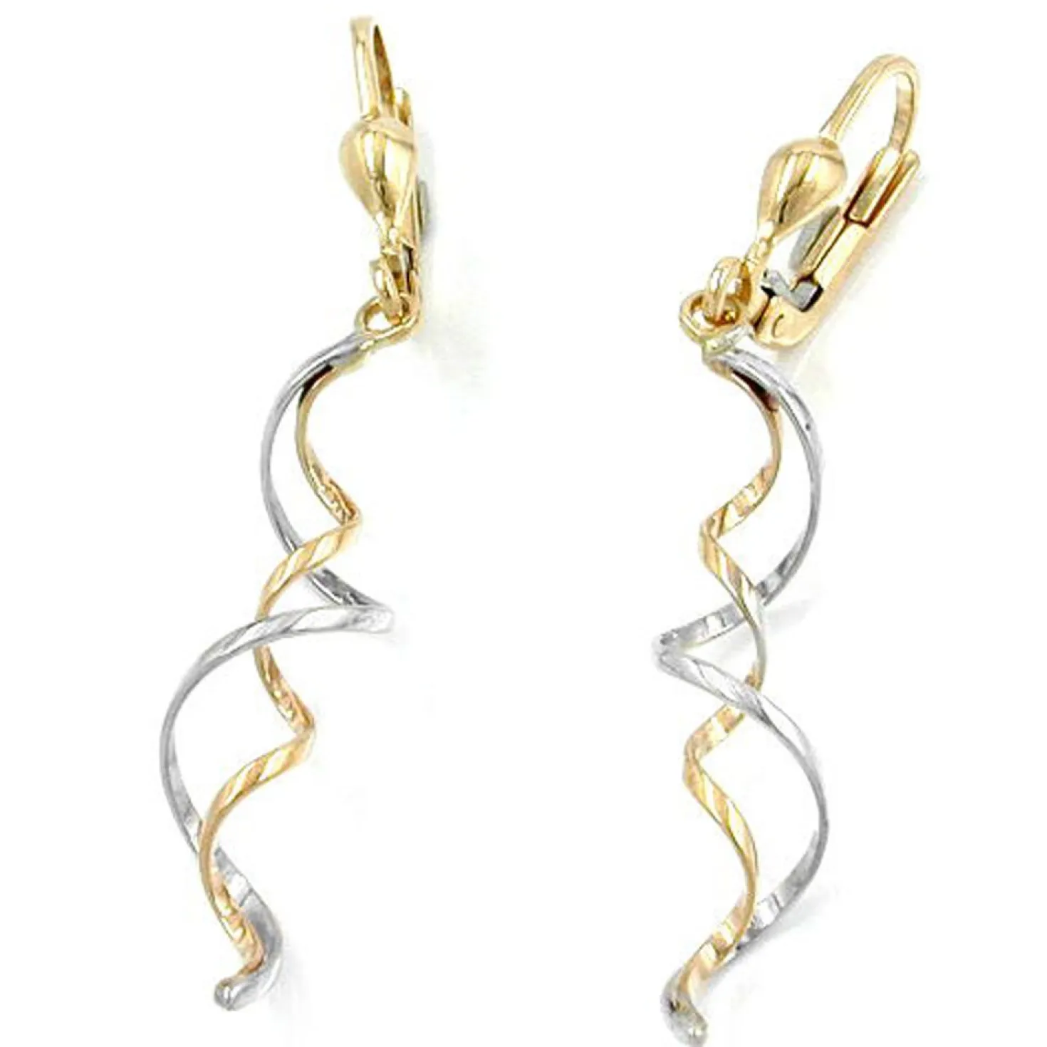 Ohrringe Ohrhänger 45x7mm mit Brisur Spiral bicolor 375 Gold Ohrschmuck Damen
