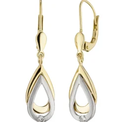 Ohrringe Ohrhänger 7,4x32,8mm mit Diamanten 0.06Ct & 585 Gelbgold Weißgold