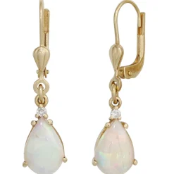 Ohrringe Ohrhänger 7,7x31mm mit Opal Tropfen & Diamant 0.02Ct 585 Gelbgold