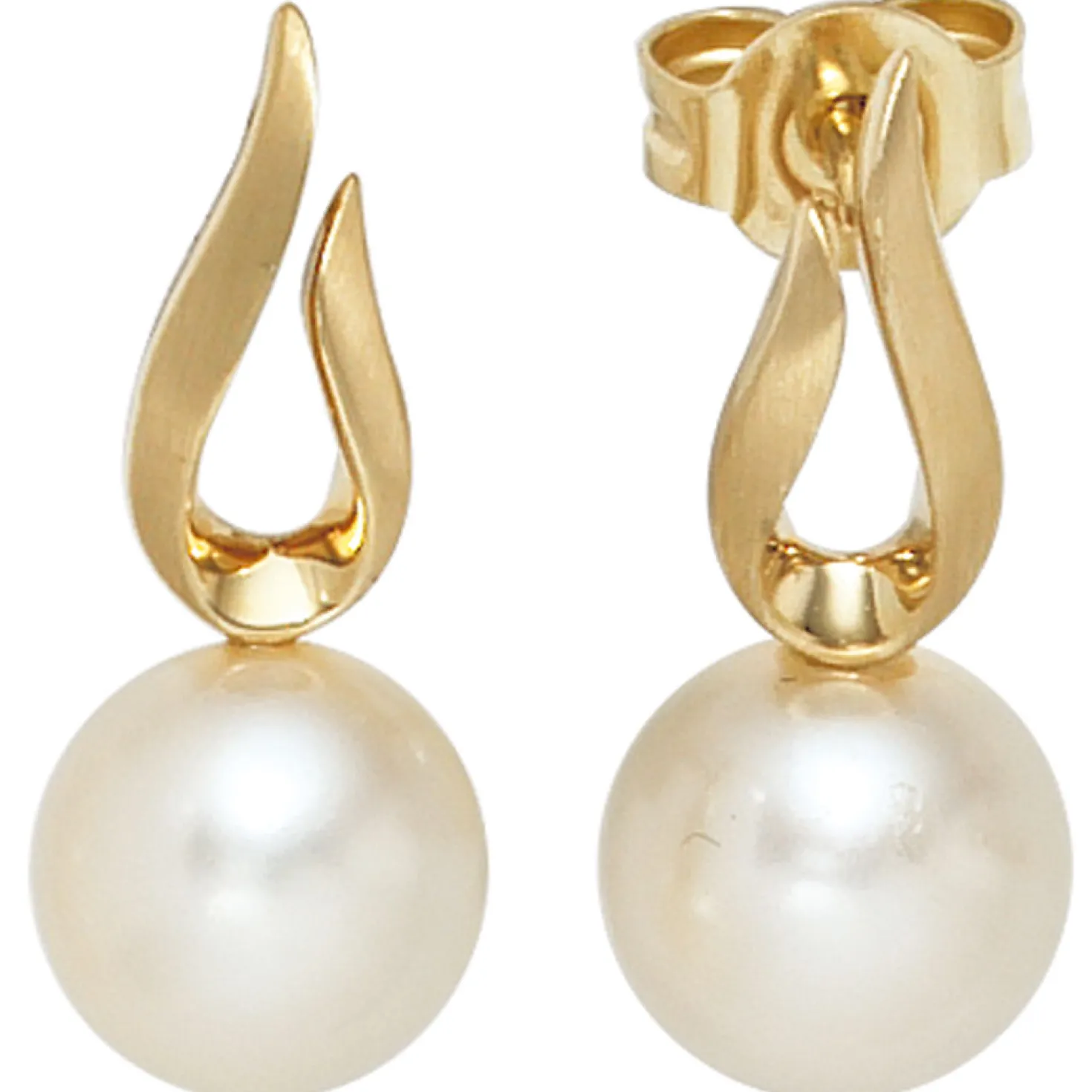 Ohrringe Ohrhänger 7,6x18,2mm mit Stecker mit Süßwasser Perlen 585 Gold Gelbgold