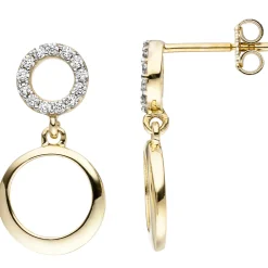 Ohrringe Ohrhänger 10,1x20mm mit Zirkonia 2 Ringe 375 Gold Gelbgold