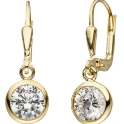 Ohrringe Ohrhänger 7,6x23mm mit Zirkonia weiß rund 925 Silber vergoldet Damen