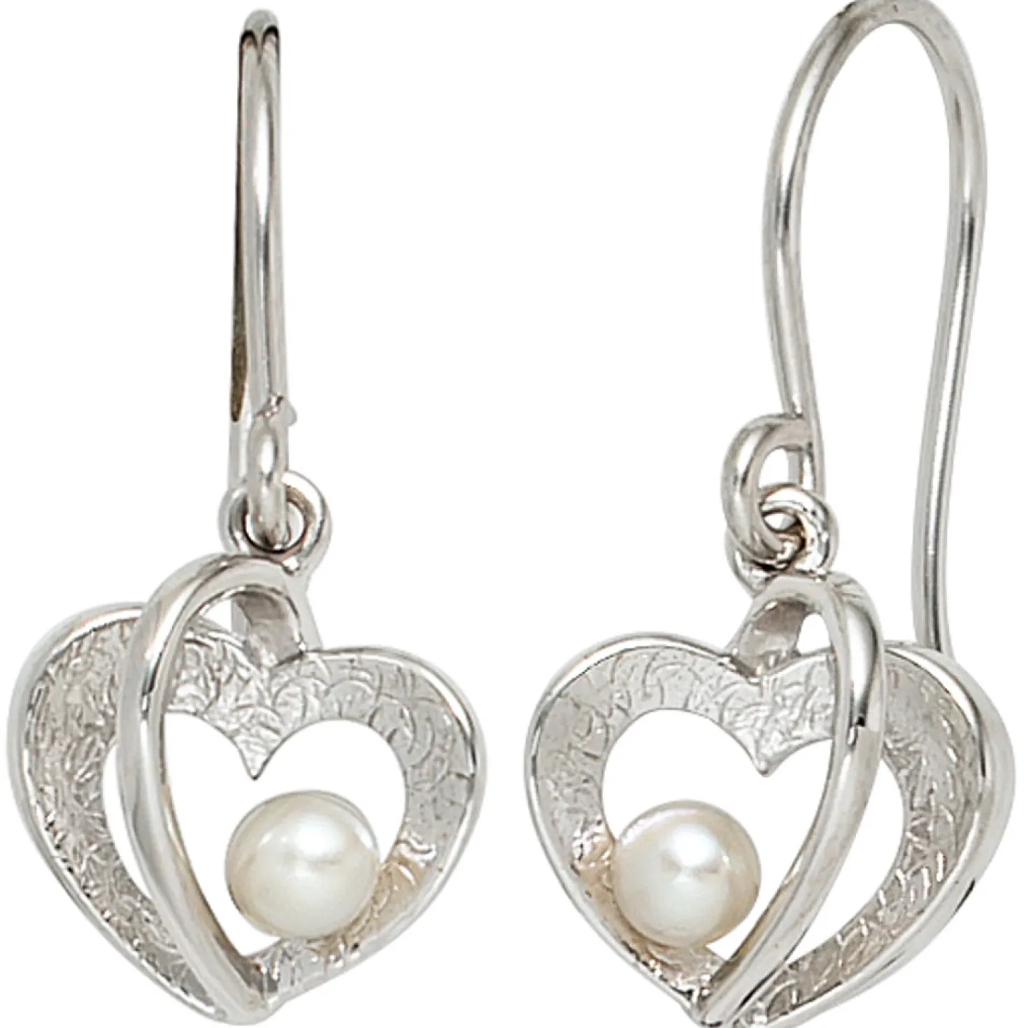 Ohrringe Ohrhänger 11,2x24,8mm Ohrhaken Herzen 925 Silber Süßwasser Perlen weiß