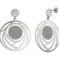 Ohrringe Ohrhänger 39,5x53,7mm rund mit Muster Glitzer Glitzereffekt Edelstahl