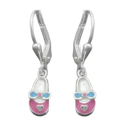 Ohrringe Ohrhänger 24x5mm Schuhe Pantoffeln aus 925 Silber rosa-hellblau