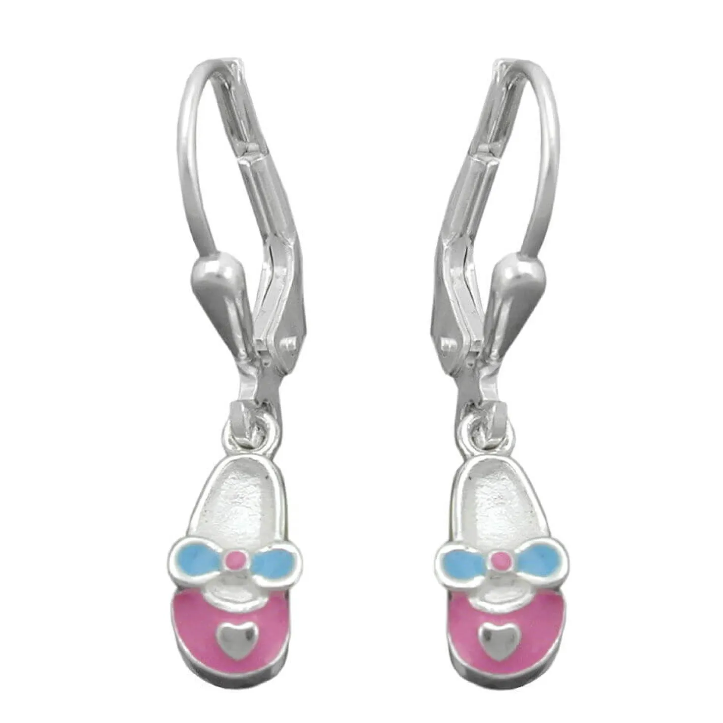 Ohrringe Ohrhänger 24x5mm Schuhe Pantoffeln aus 925 Silber rosa-hellblau