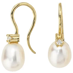 Ohrringe Ohrhänger 7,9x21,6mm Süßwasser Perlen 333 Gold Gelbgold Damen
