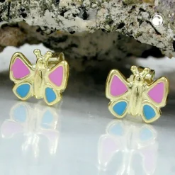 Ohrringe Ohrstecker für Kinder Schmetterling 9Kt 375 Gelbgold Ohrschmuck
