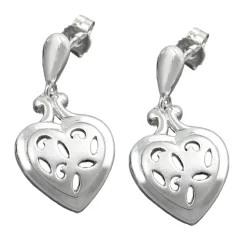 Ohrringe Ohrstecker Herz Herzen aus 925 Silber matt, Rand glänzend