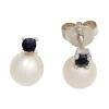 Ohrringe Ohrstecker mit Süßwasser Perle & Saphir blau 585 Gold Weißgold