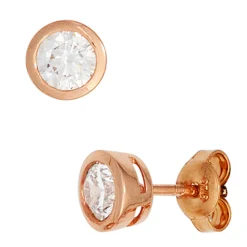 Ohrringe Ohrstecker 6,6mm rund 925 Silber rotvergoldet Zirkonia, Damen