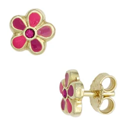 Ohrringe Stecker Ohrstecker Blume Blümchen 333 Gold Gelbgold pink, Kinder