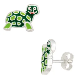 Ohrringe Stecker Ohrstecker Schildkröte grün lackiert 925 Silber, Kinder