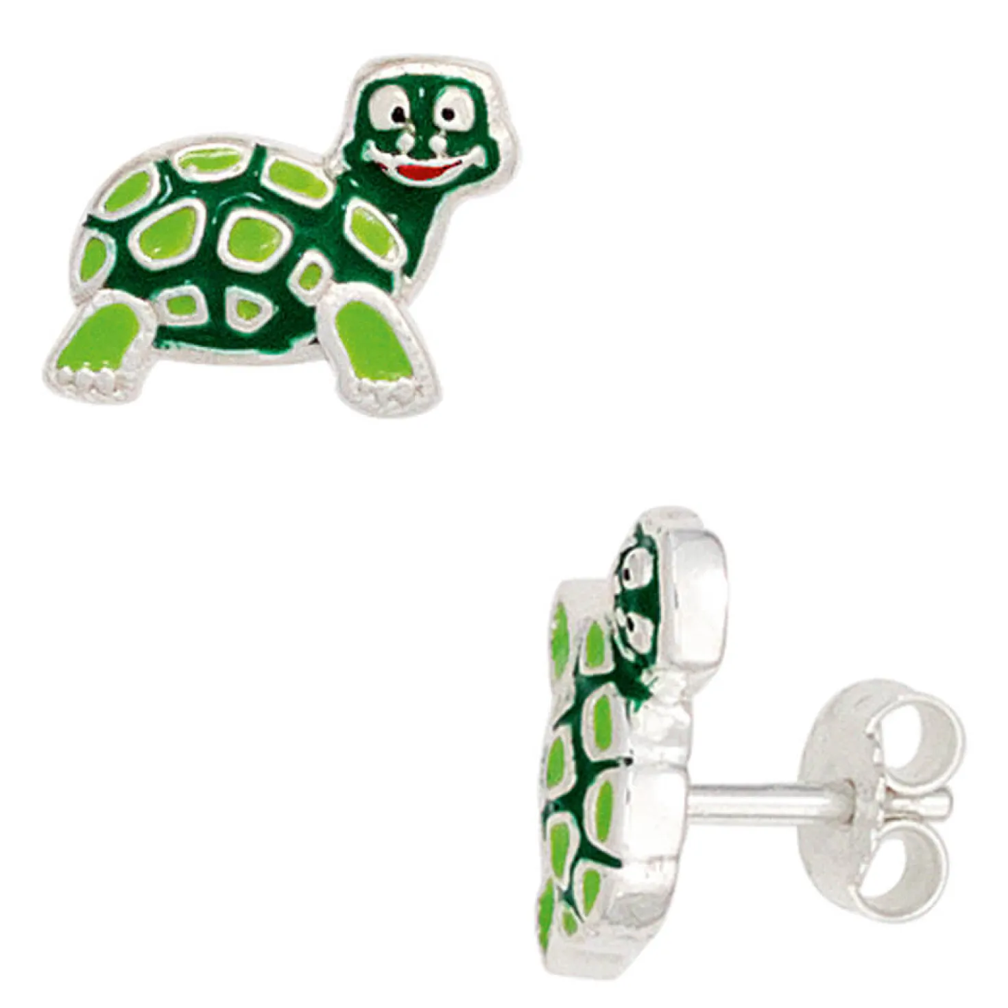 Ohrringe Stecker Ohrstecker Schildkröte grün lackiert 925 Silber, Kinder